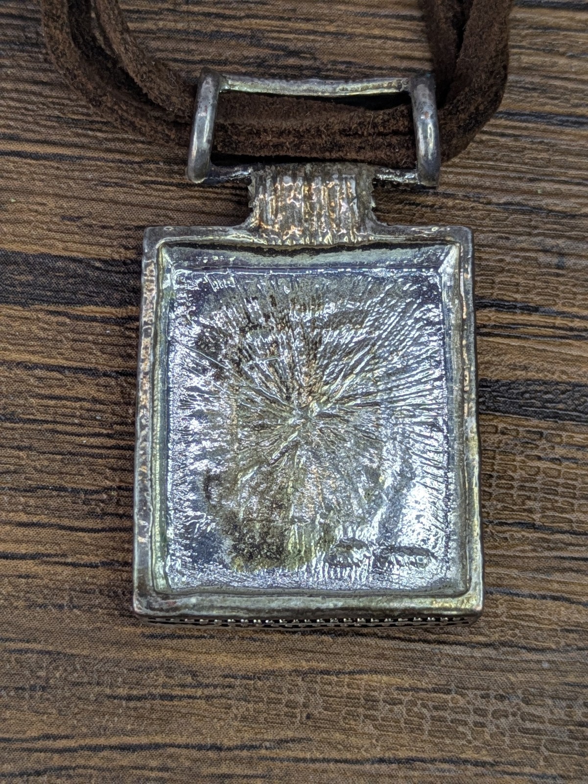 Vintage – 18″ Square Enamel Pendant Necklace, Triple Leather Stranded Chain