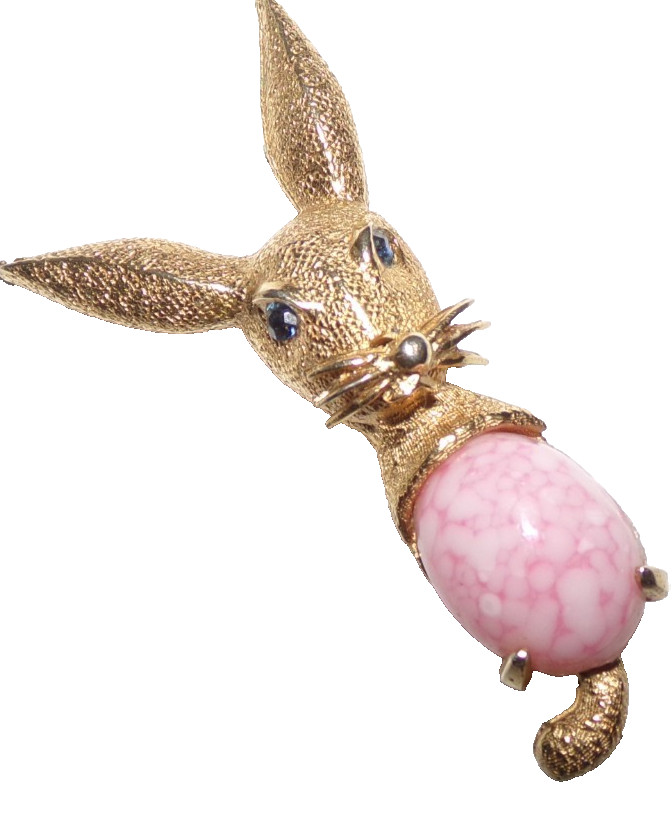 REDUCED-signed HOBE bunny rabbit shaped pin with pink stone-OMG!!