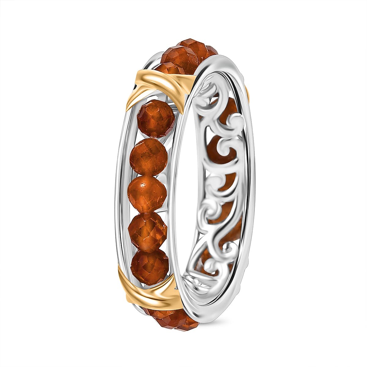 10.00ctw Premium Ceylon Hessonite Criss Cross Ring Platinum Bond Size 7