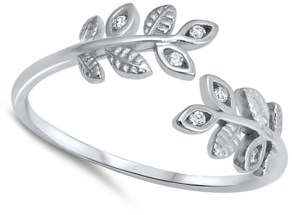 Open Tree Branch Leaf White CZ Fern Ring New 925 Sterling Silver Band Sizes 4-10