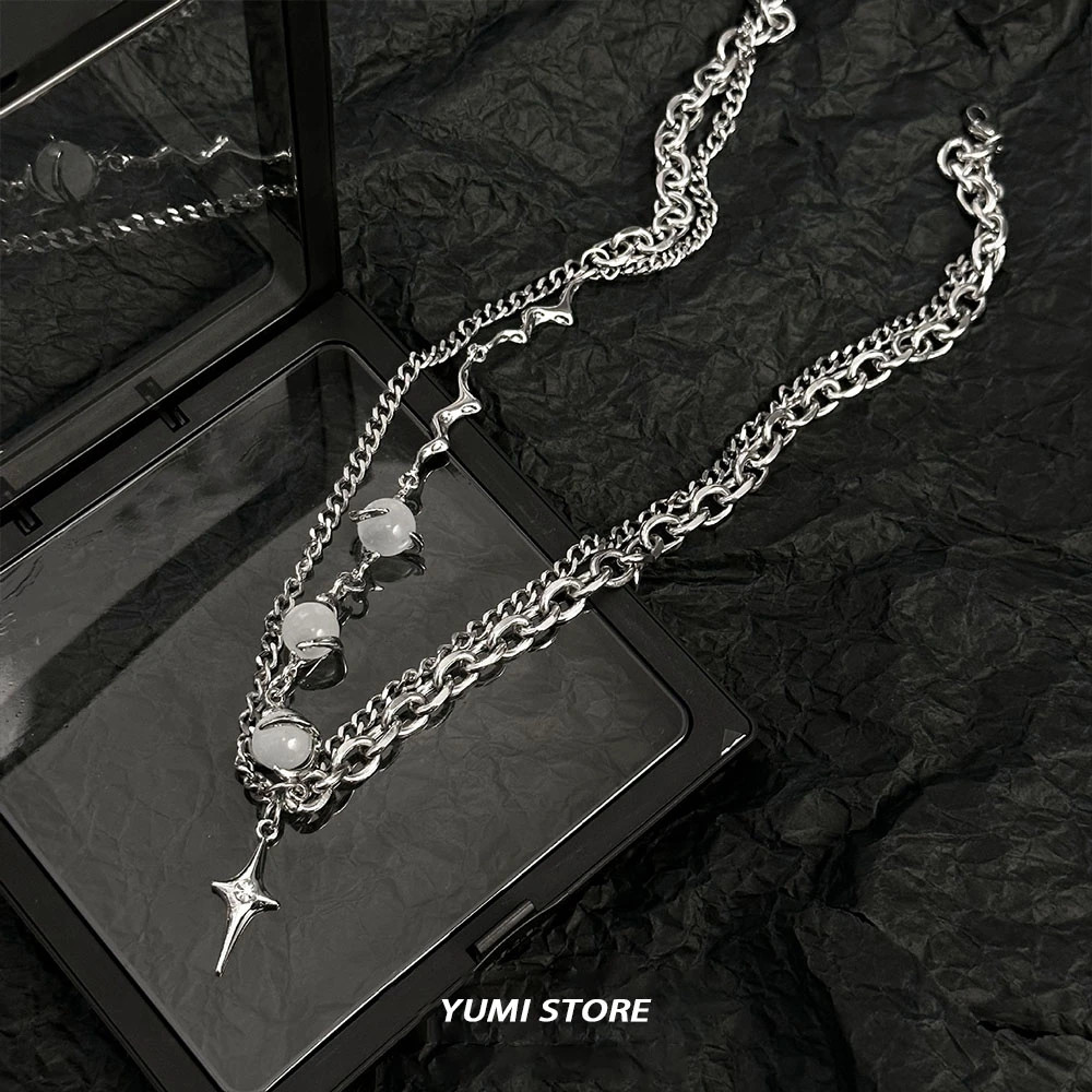 Titanium Steel Natural Zircon Cross Necklace For Man Woman Hip-Hop Clavicle Swea