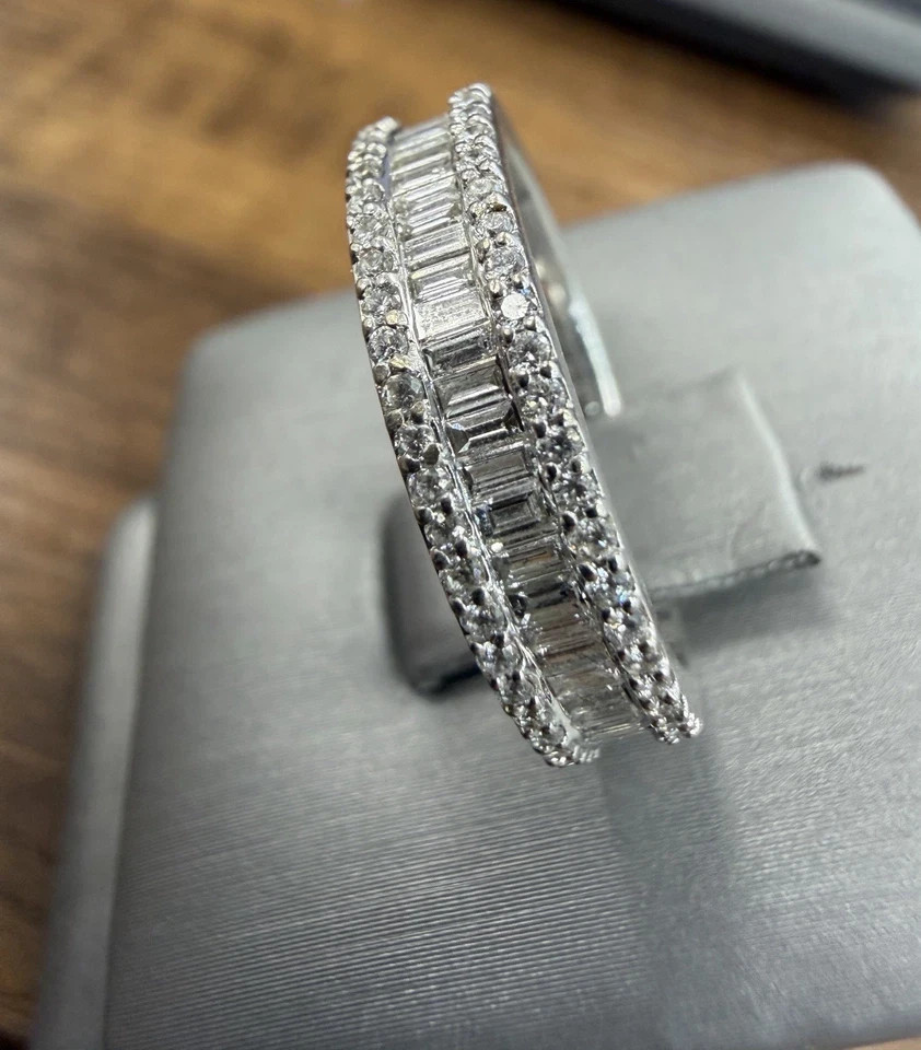 4.50Ct Emerald Cut Natural Diamond Full Eternity Wedding Ring 14k White Gold 6 7