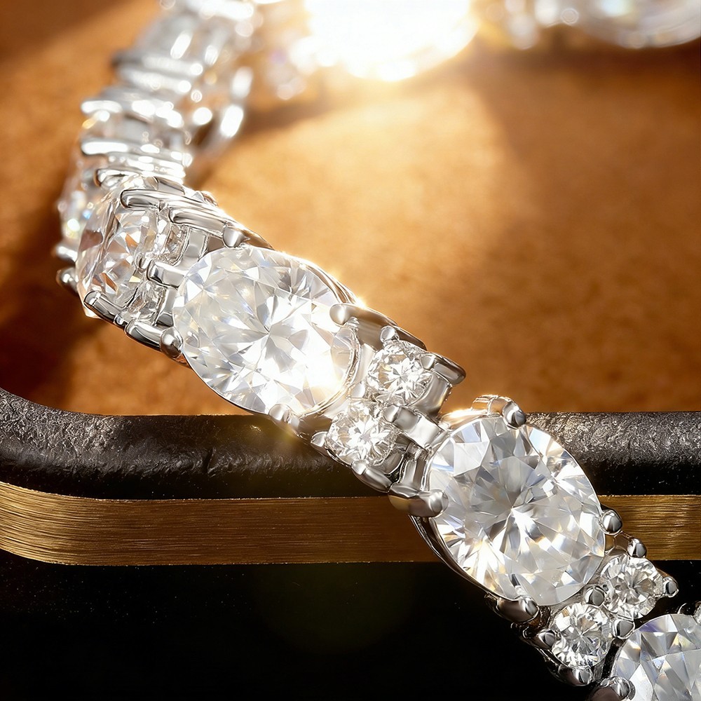 6*8mm Oval Cut Real Moissanite Tennis Bracelet Women 925 Sterling Silver Chain