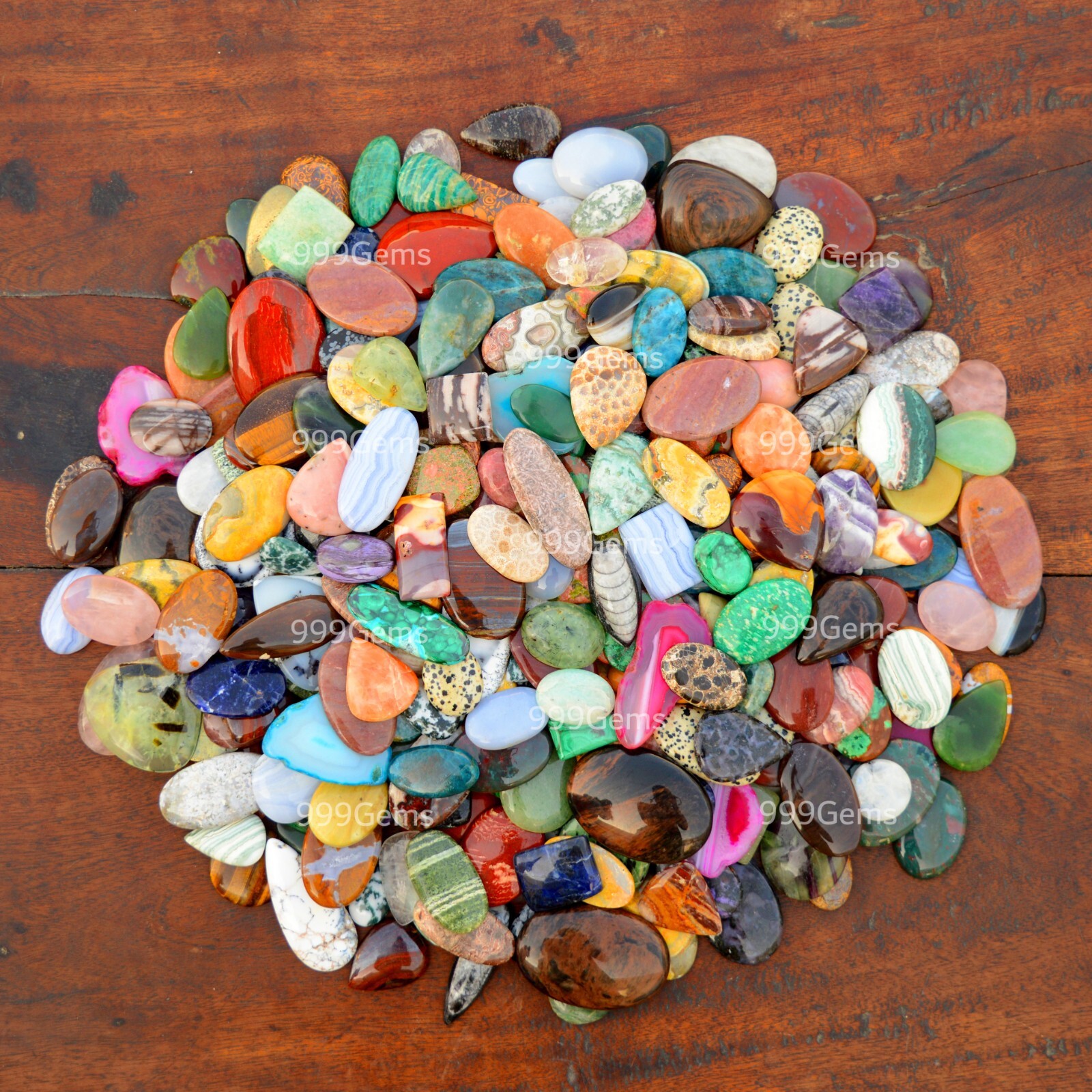1000 Cts Wholesale Natural Free Size & Shape Mix Gemstone Flat Back Cabochon Lot