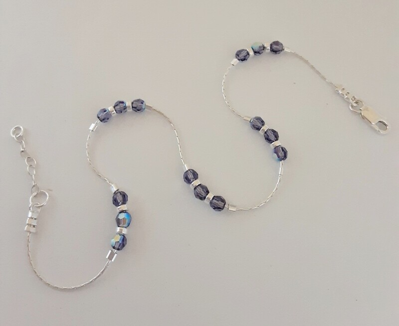 Purple Anklet made with Swarovski & Sterling Silver Chain 25cm + Ext or Custom