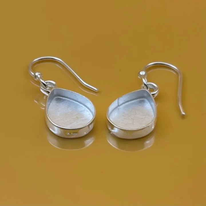 925 Sterling Silver 5x7mm Pear Bezel Hook Earrings Handmade Jewelry Setting