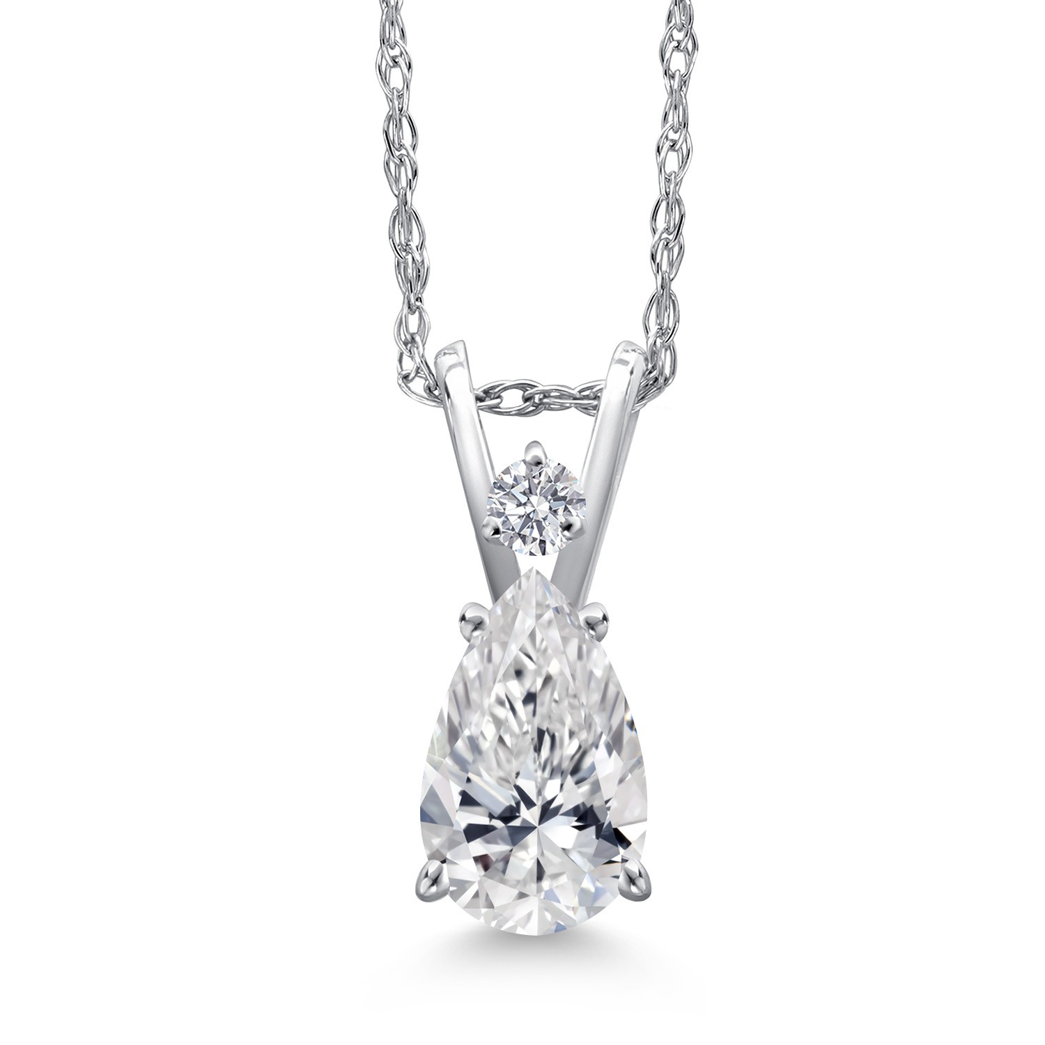14K White Gold DEF Lab Grown Diamond Pendant Necklace for Women | 0.77 Cttw |