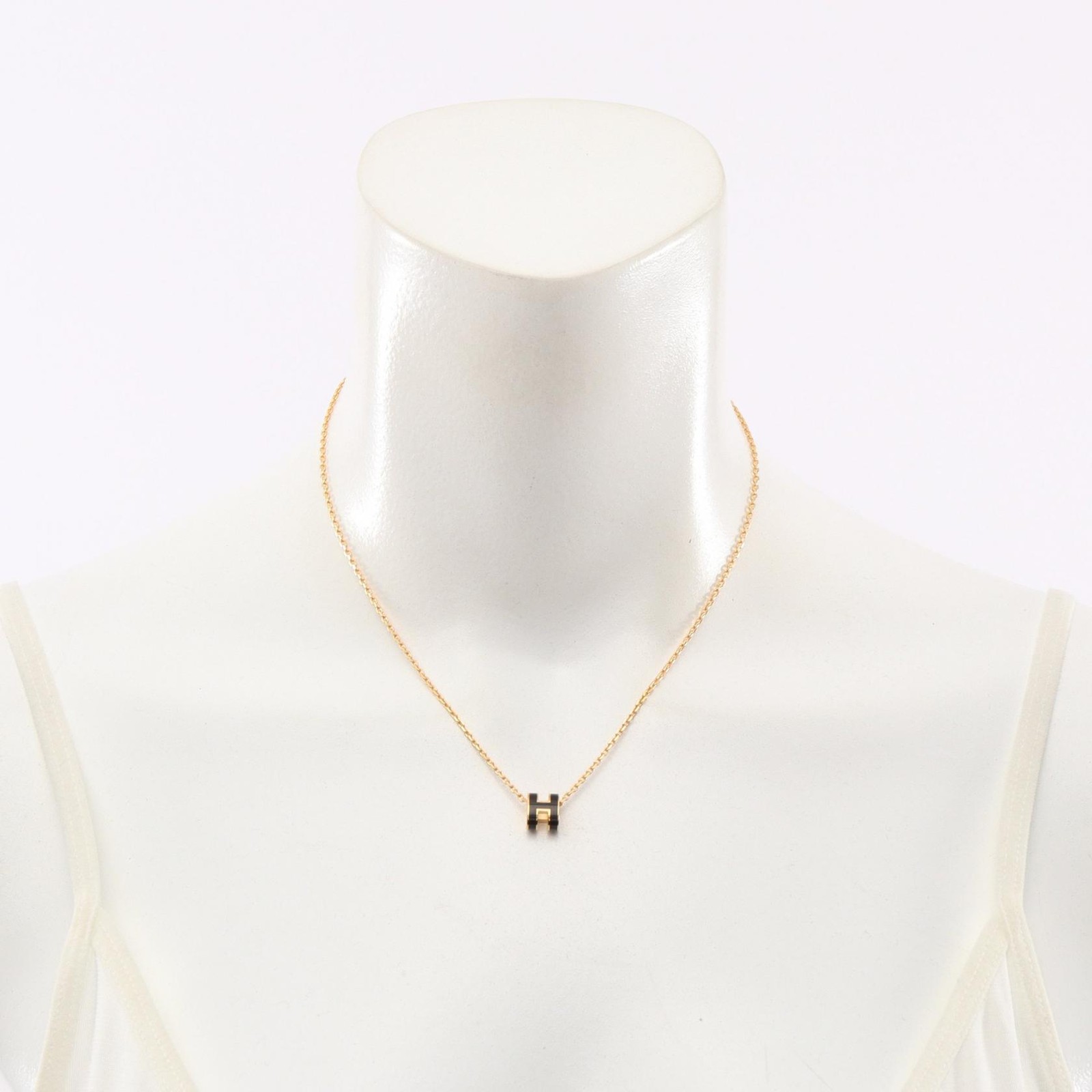 HERMES MINI POP H Necklace Pendant Gold Plated Black Used Women