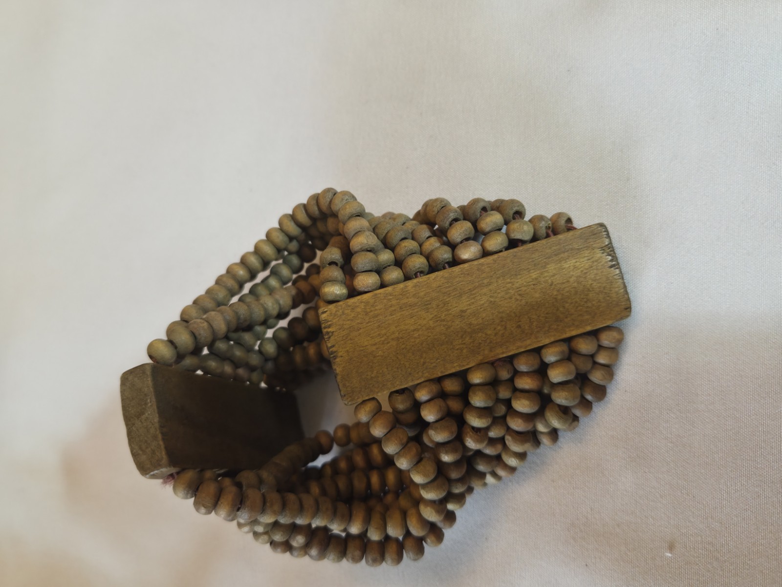 Multi-Strand Brown Wood Bead Stretch Slip-On Cuff Bracelet w/ Metal Accent