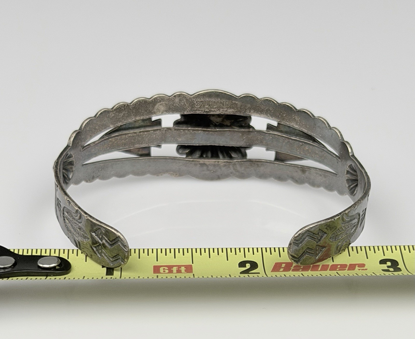 Vintage Fred Harvey Style Cuff Bracelet Sterling Silver Navajo