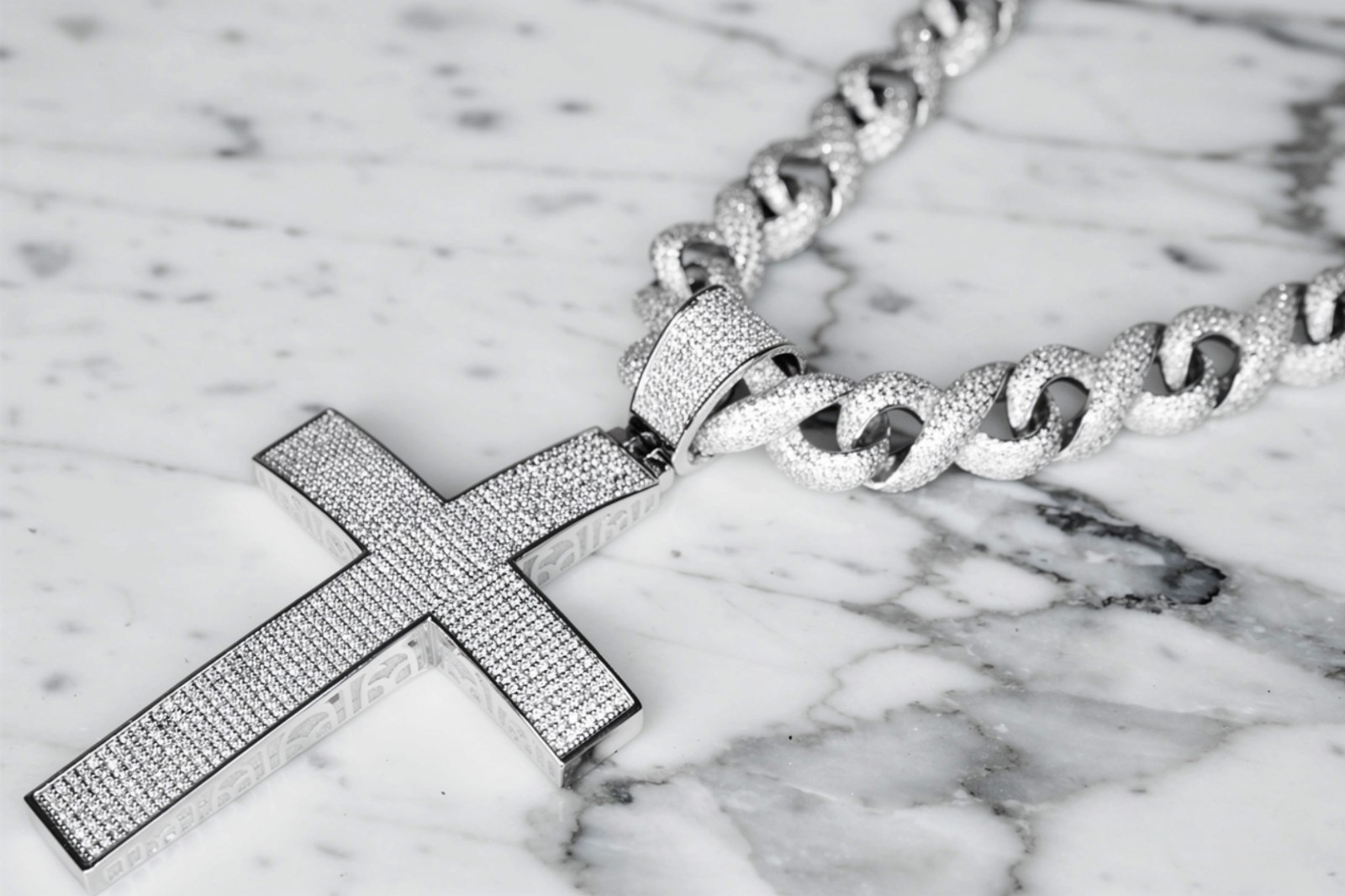 XL CROSS Pendant 14mm INFINITY 75.8ctw Lab Sim VVS1 Diamond Chain Necklace 200g+