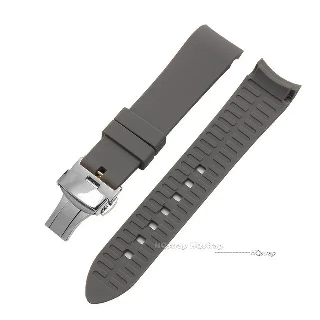 Curved End Silicone Bracelet Rubber Watch Band Strap Butterfly Clasp 18-24mm