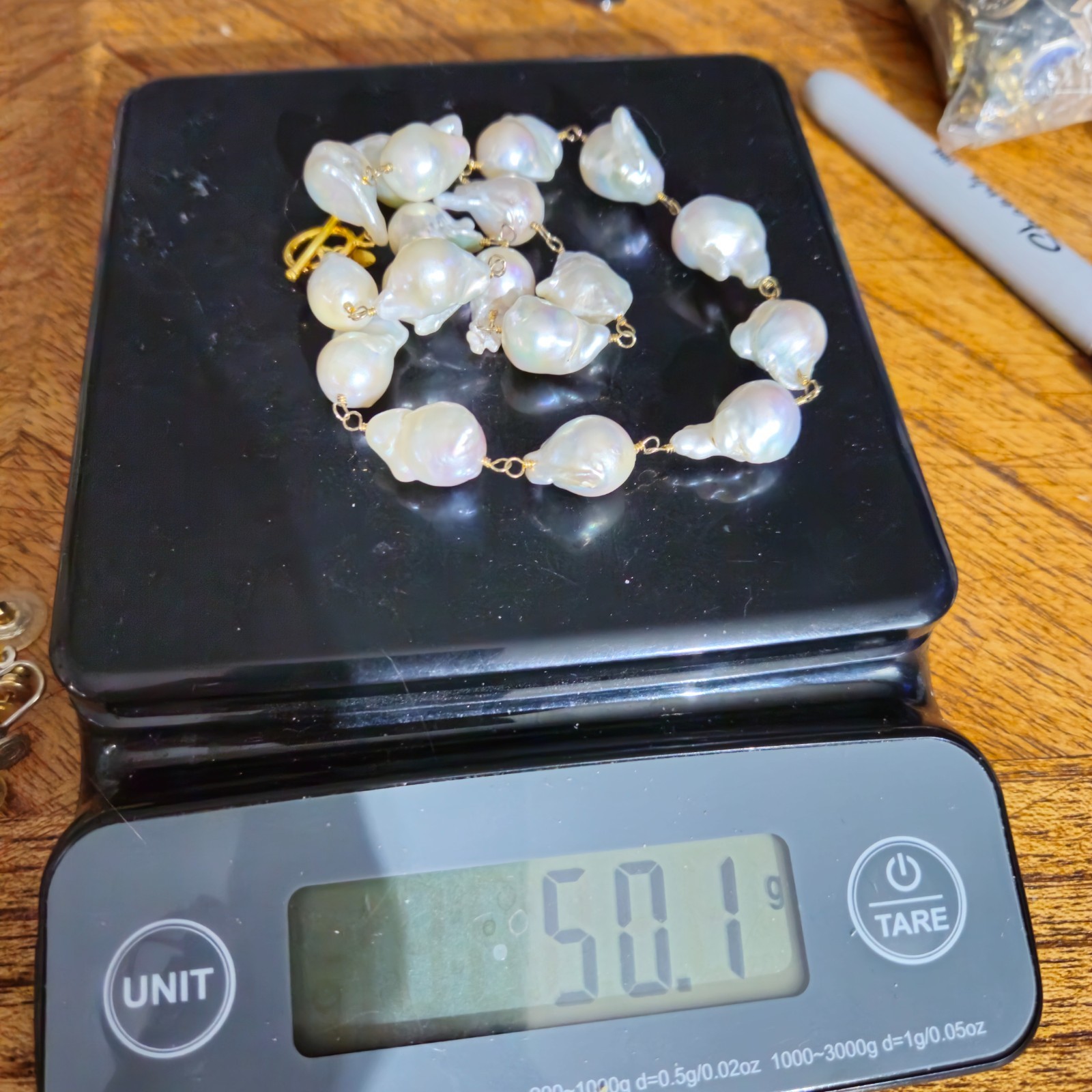 RARE LARGE NATURAL SOUTH SEA BAROQUE KESHI PEARL NECKLACE 18″ 50g 925 STERLING