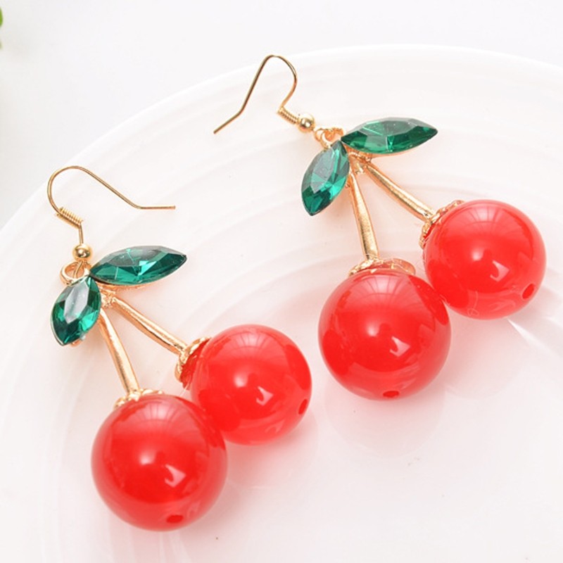 Korean Sweet Fashion Youth Girl Student Fruit Cherry Earrings for Fresh and Simp