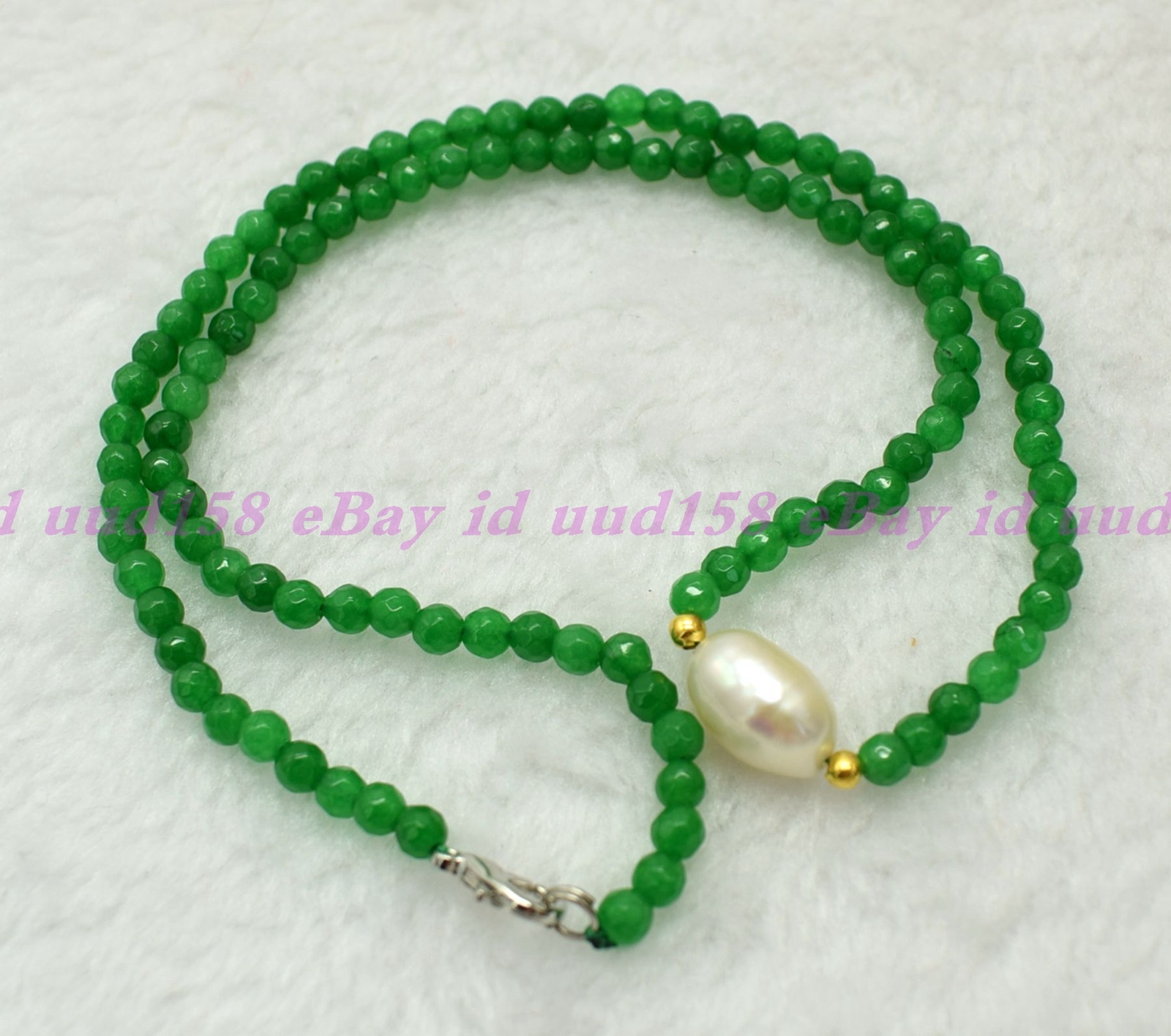 Faceted 4mm Green Jadeite Roundelle Gemstone White Pearl Necklace 16-28” AAA