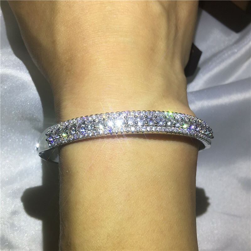 3.25 TCW Round Cut Moissanite 3-Rows Bangle Bracelet In 14k White Gold Plated