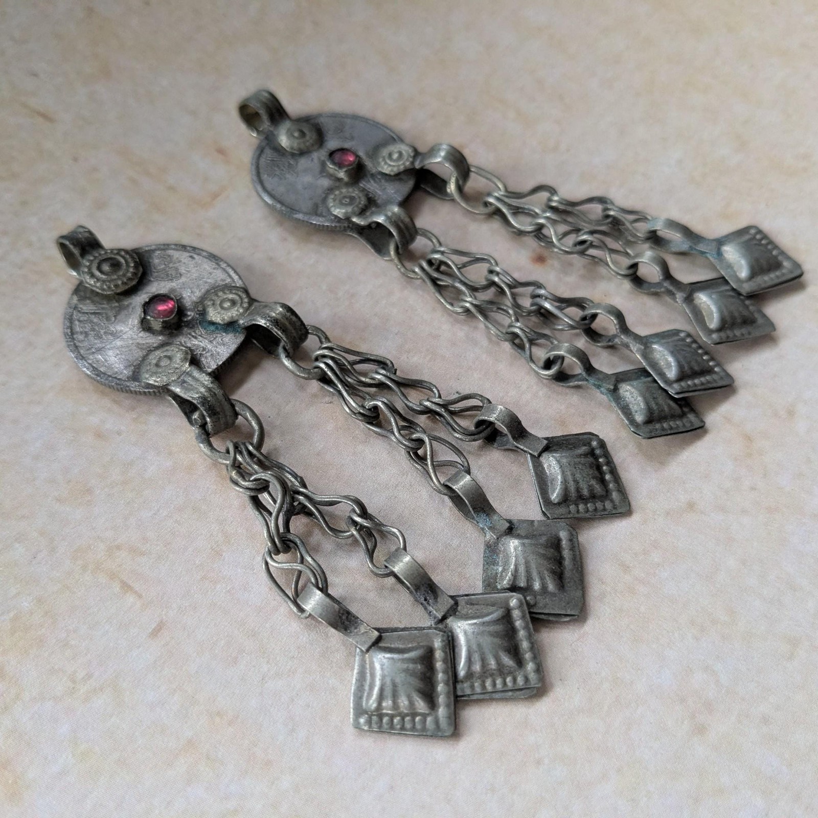 Kuchi Tribal Coin Pendant Pair Diamond Dangles Adornment (20887)