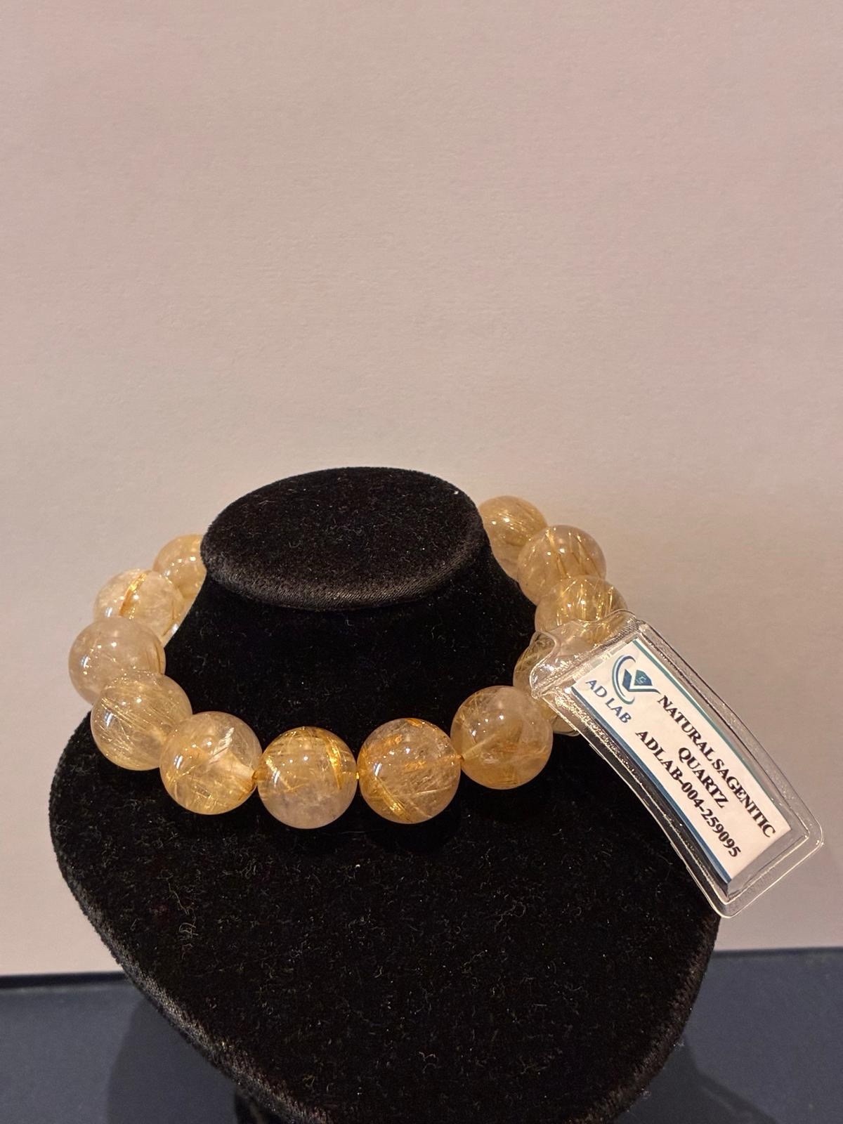 Natural Golden Rutilated Quartz Bracelet 14.5mm Certified AD Lab 64.56g