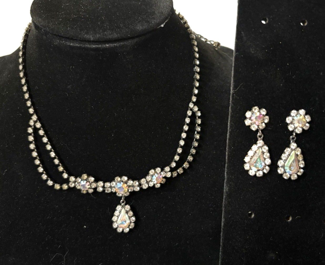 Bronze Metal Rhinestone w/ Colorful Crystals Choker Necklace 15″ & Earrings Set