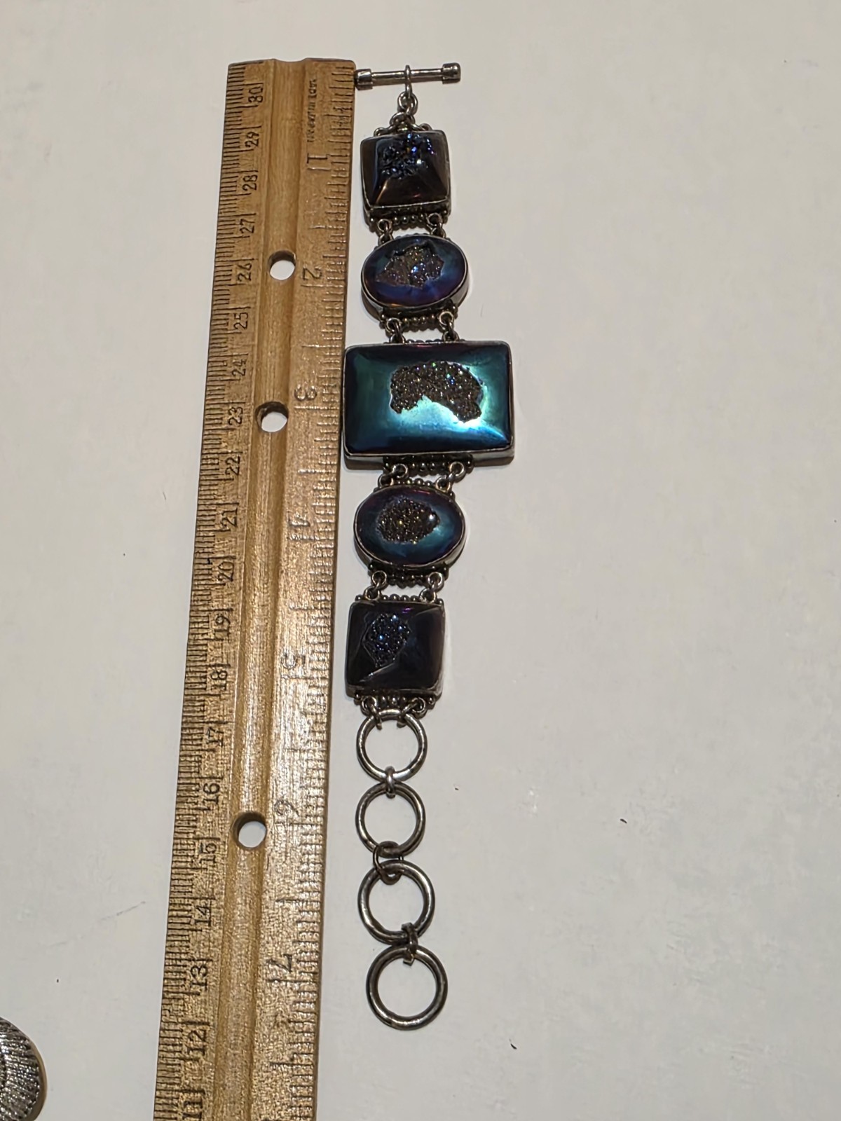 Signed SAJEN 925 Sterling Silver Chalcedony Amethyst Druzy Quartz Bracelet 45g