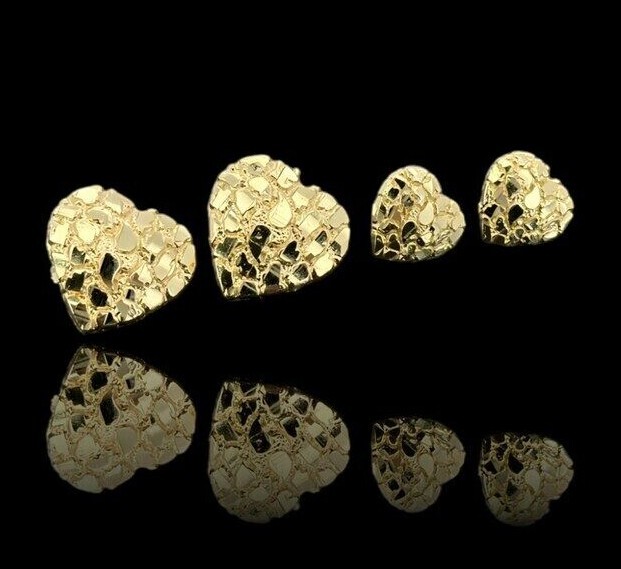 Heart Nugget Earring Unisex Hip Hop Iced 14K Gold plated Stud Fashion Earrings