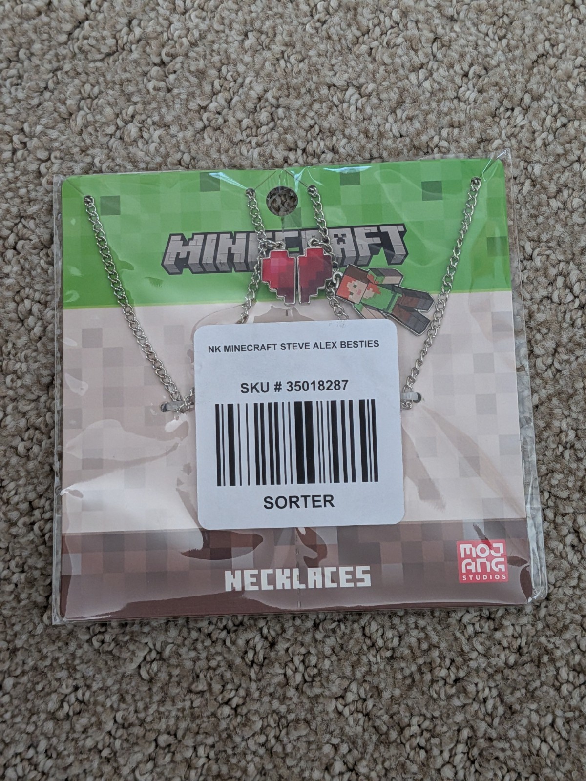 Minecraft Steve And Alex Best Friend Necklace Set Friends Heart New On Card
