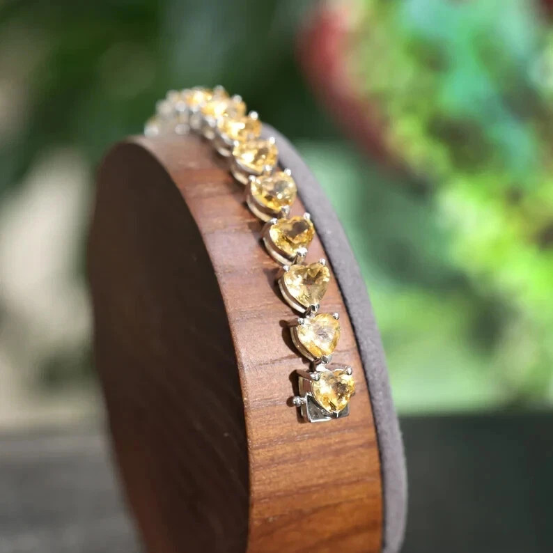 10Ct Heart Cut Simulated Citrine Wedding Tennis Bracelet 14K White Gold Plated