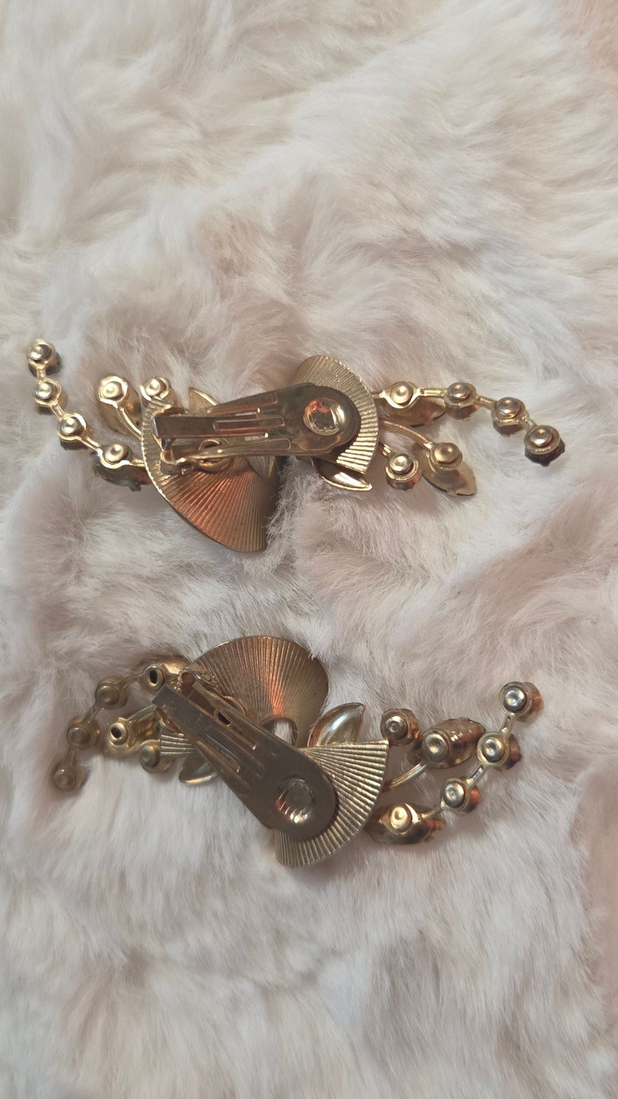 Vintage Aurora Borealis Rhinestone Clip On Earrings Gold Tone AB Spray