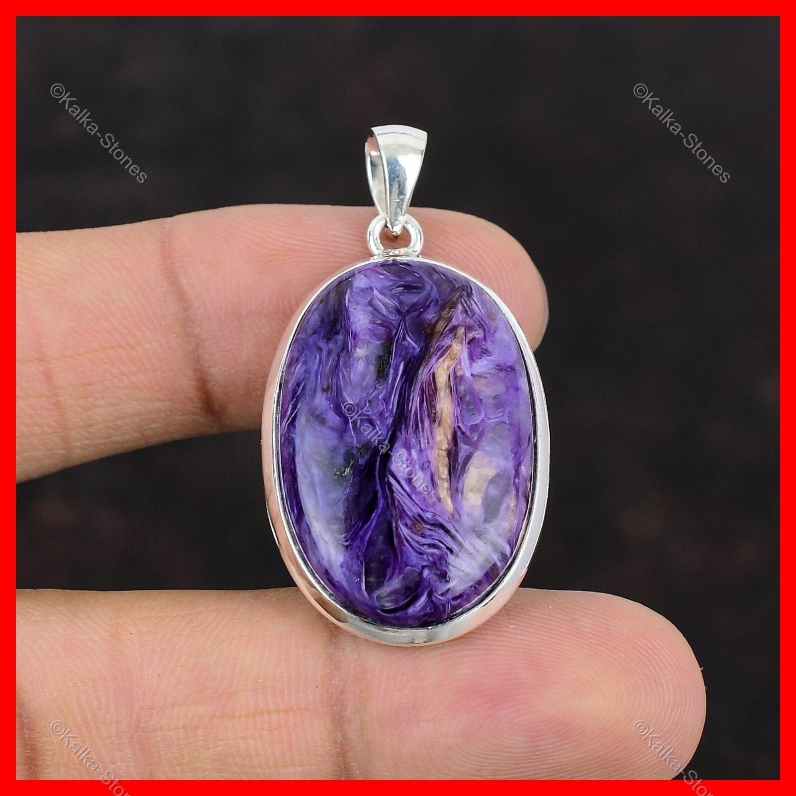 New Year Deal 925 Sterling Silver Oval Natural Russian Charoite Pendant Jewelry