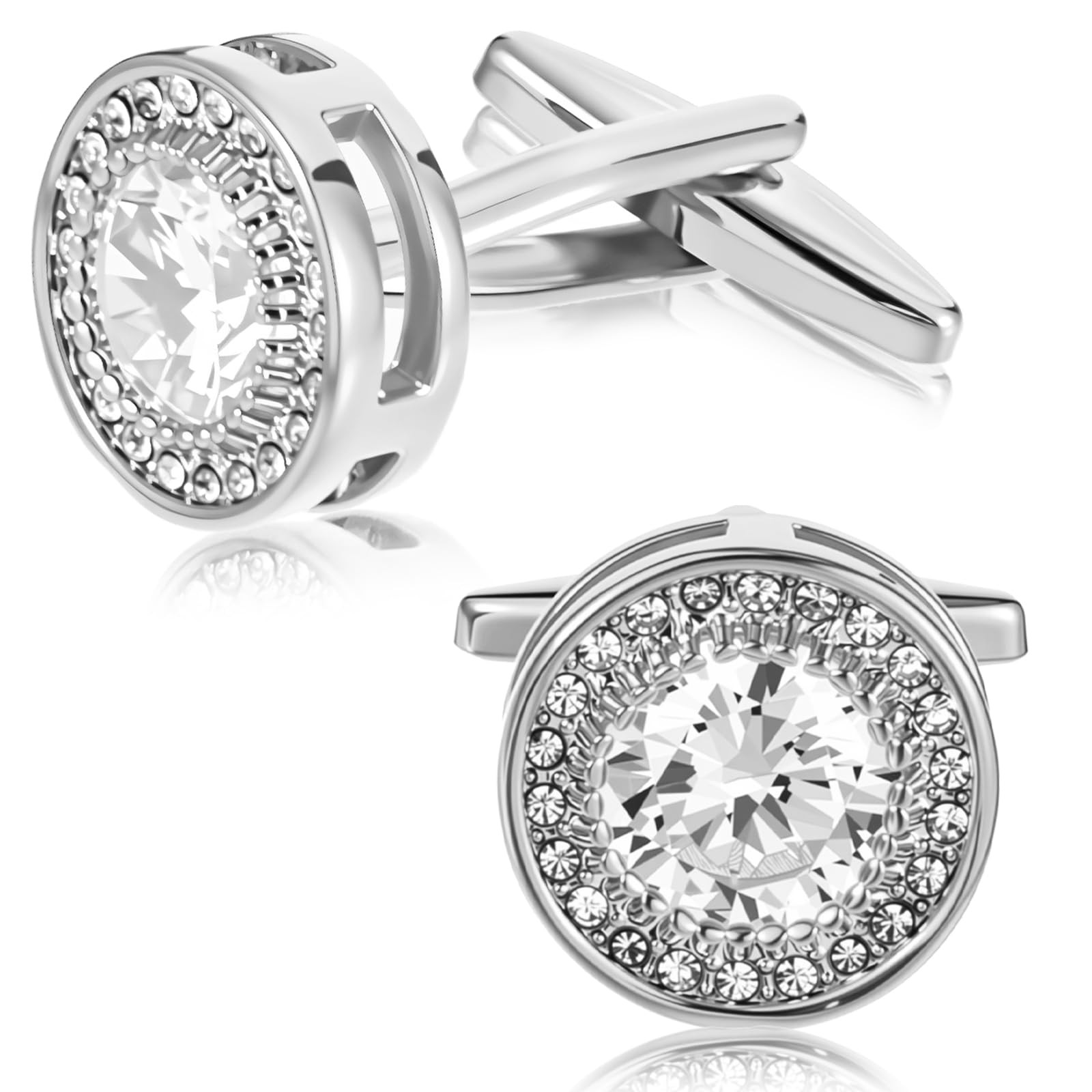 QFGasre Cufflinks for Men Cuff Links Diamond Crystal one size, silver