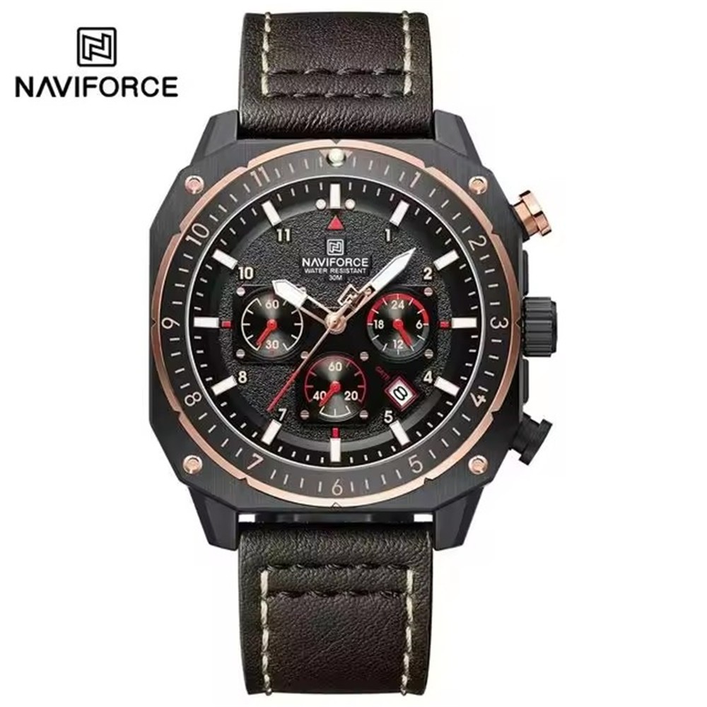 NAVIFORCE Men Watches Military Chronograph Square Watch Leather Date Wristwatch