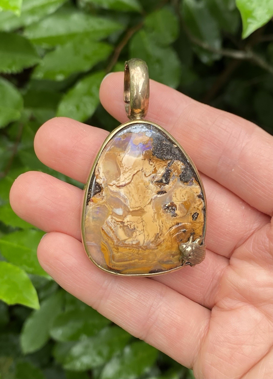Large Stephen Dweck OOAK One-of-a-Kind bronze Opal pendant with Adam Beetle