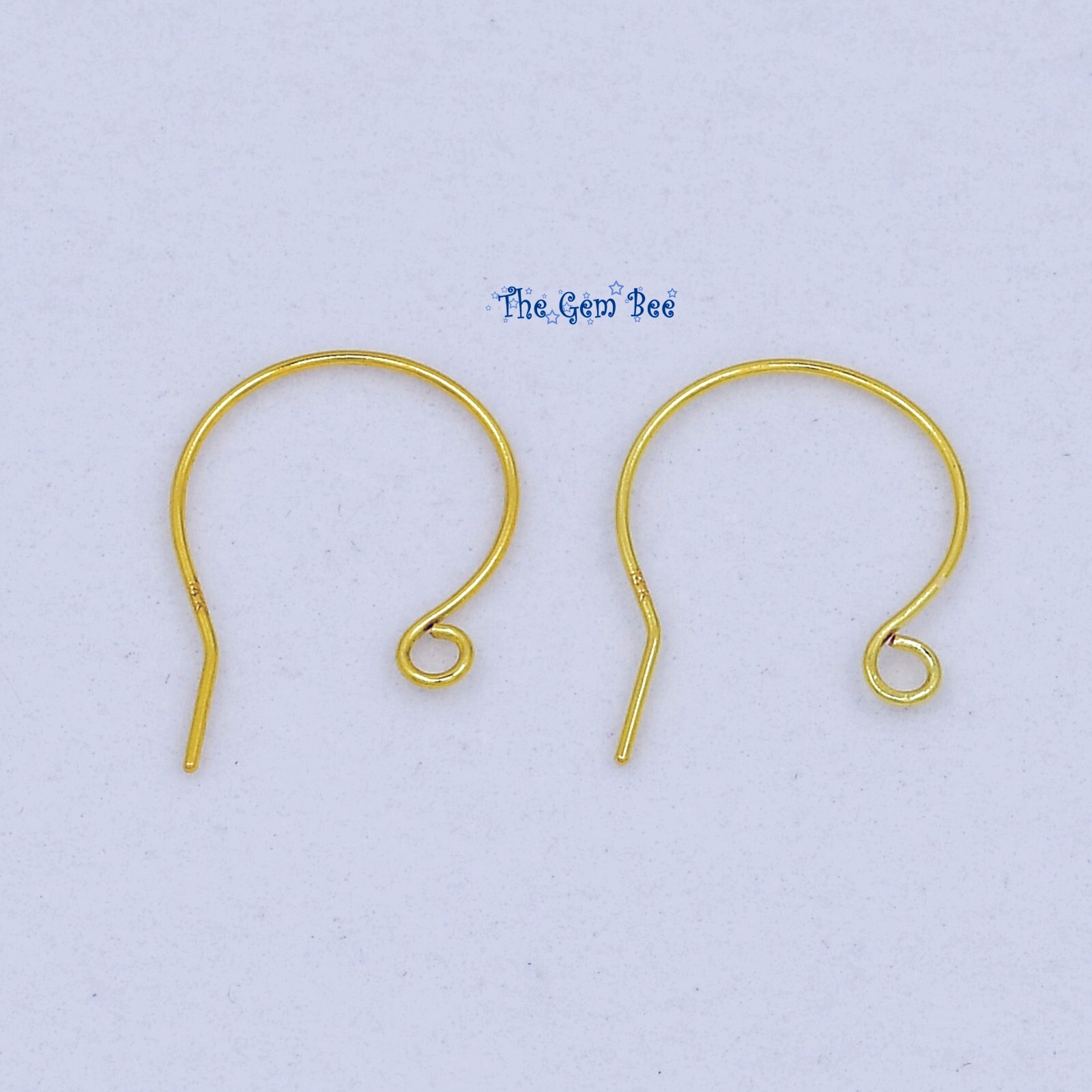 14K Solid Yellow Gold 22 Gauge French Hook Earwire with Ends 15mmx16mm PAIR