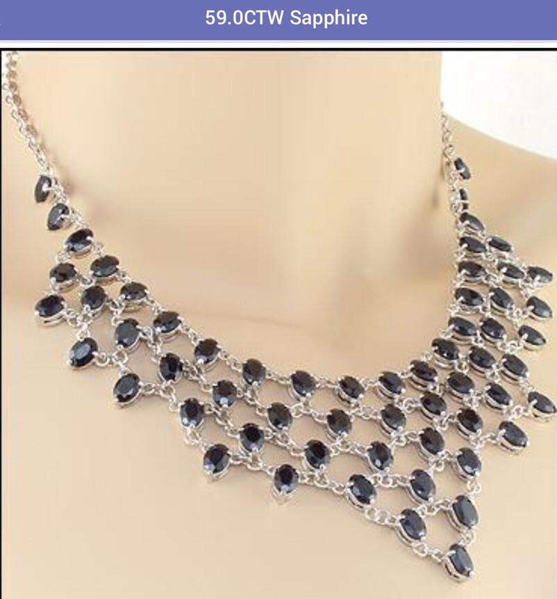 Womens White Gold Rhodium Finish 17 Inch Saphire Designer Necklace