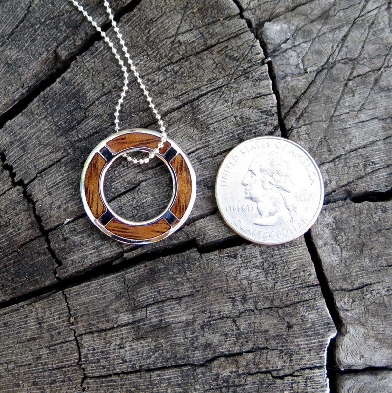 Koa Wood Hawaiian Jewelry Scroll Silver Rhodium Plated Brass Pendant BRP1001