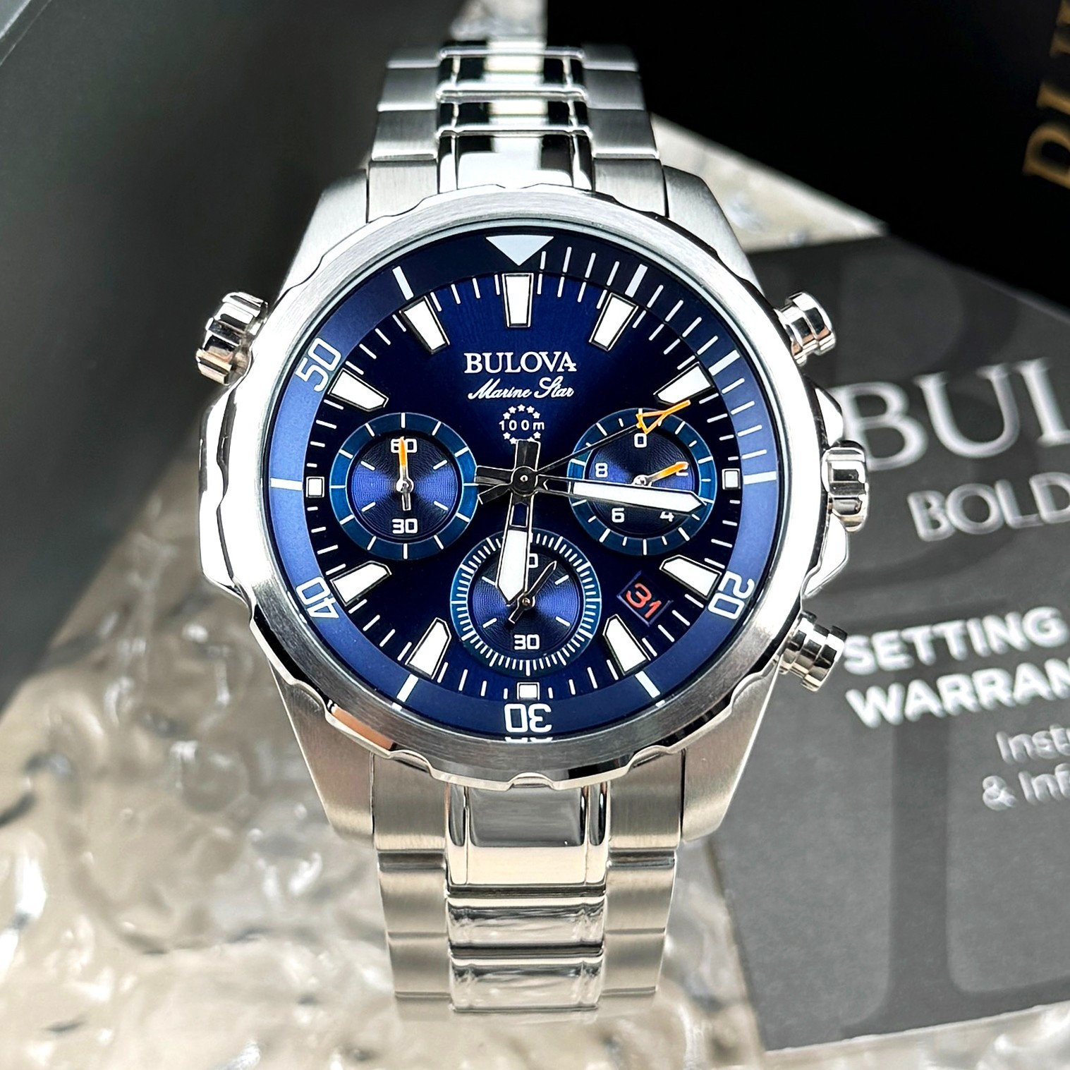 Bulova Marin Star Quartz stainless steel Blue Dial Men’s watch 96B256 43mm