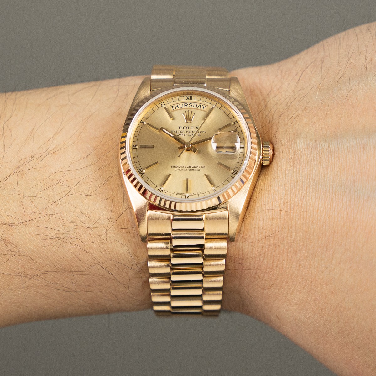Rolex Day-Date 36 18038 Wristwatch, Yellow Gold, Champagne Dial, President Br…