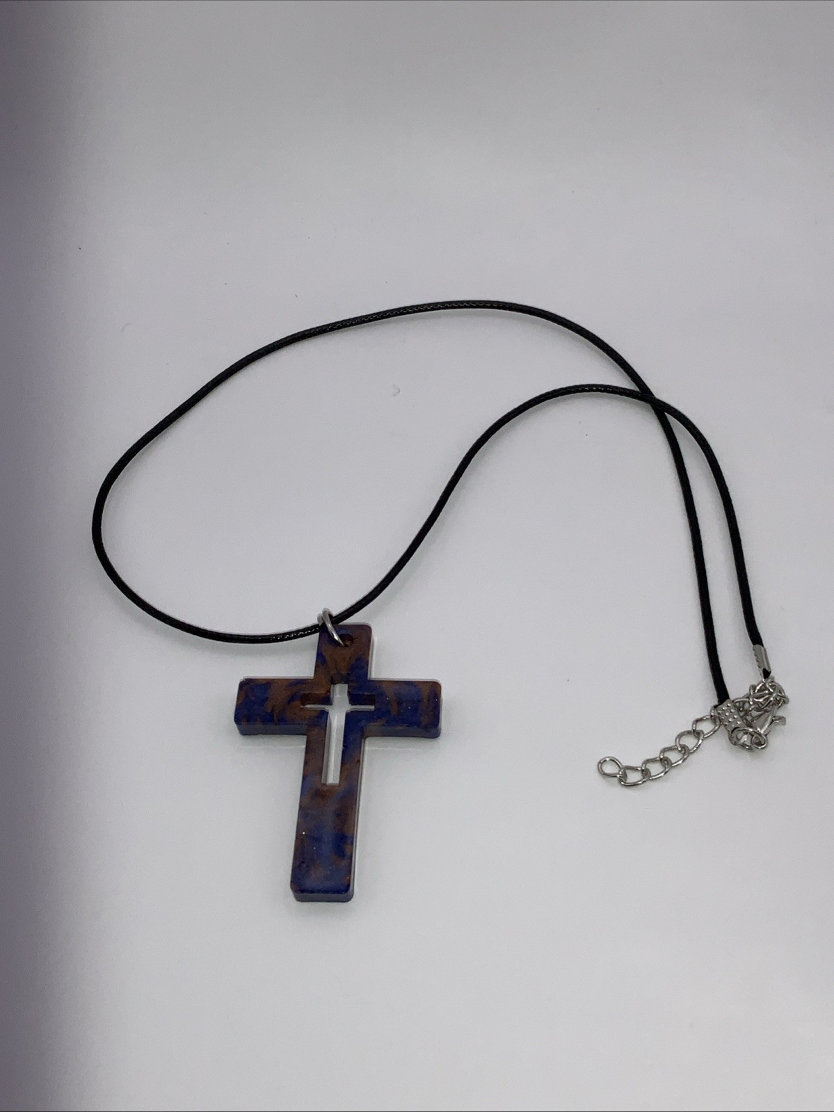 House Of David Handmade Cross Necklace Tiger Orange Blue One Of A Kind 18 in