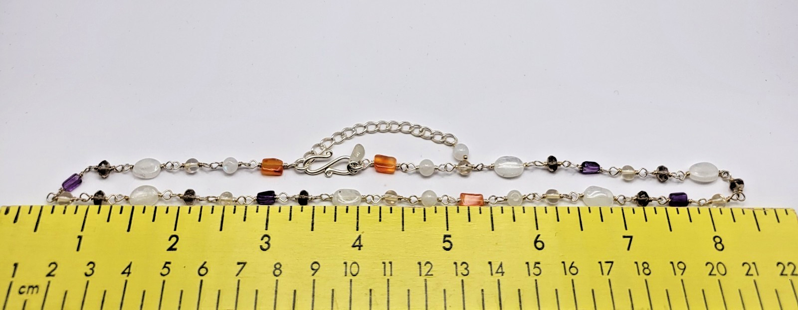 Sterling Silver Moonstone Amethyst Carnelian Smoky Quartz Necklace ~ 18.5″