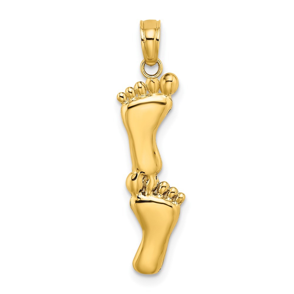 14k Yellow Gold Double Vertical Feet Charm Pendant L-0.89 in,W-0.26 in