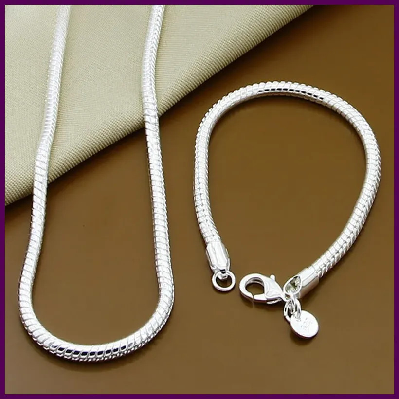 Conjuntos de collar y pulsera de cadena de serpiente de color plata de 16/18/20/