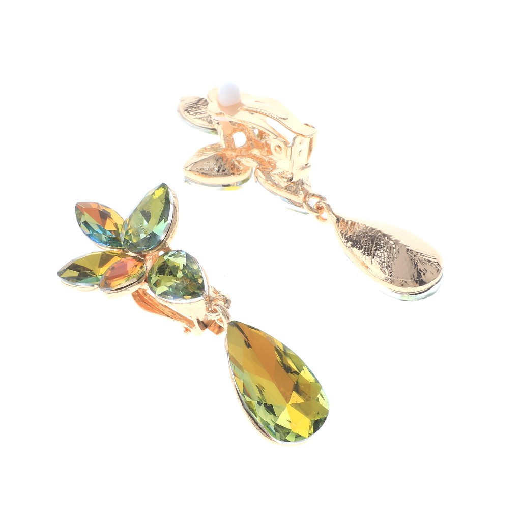 Gold Tone Alloy Metal Crystal Rhinestone Clip-On Earrings ER2658-LCTX
