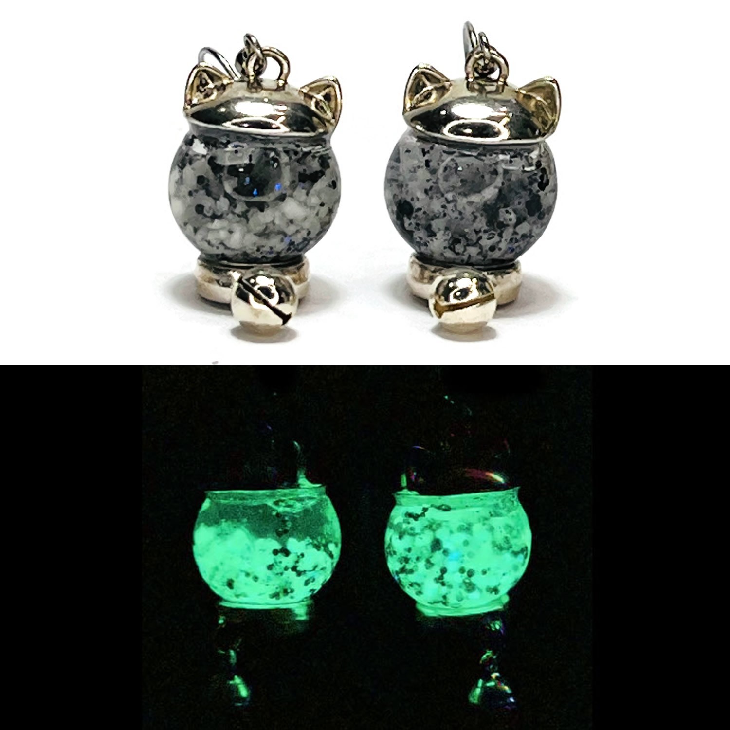 Black & White Cat Crystal Ball Glow in the Dark Glass Water Globe Earrings