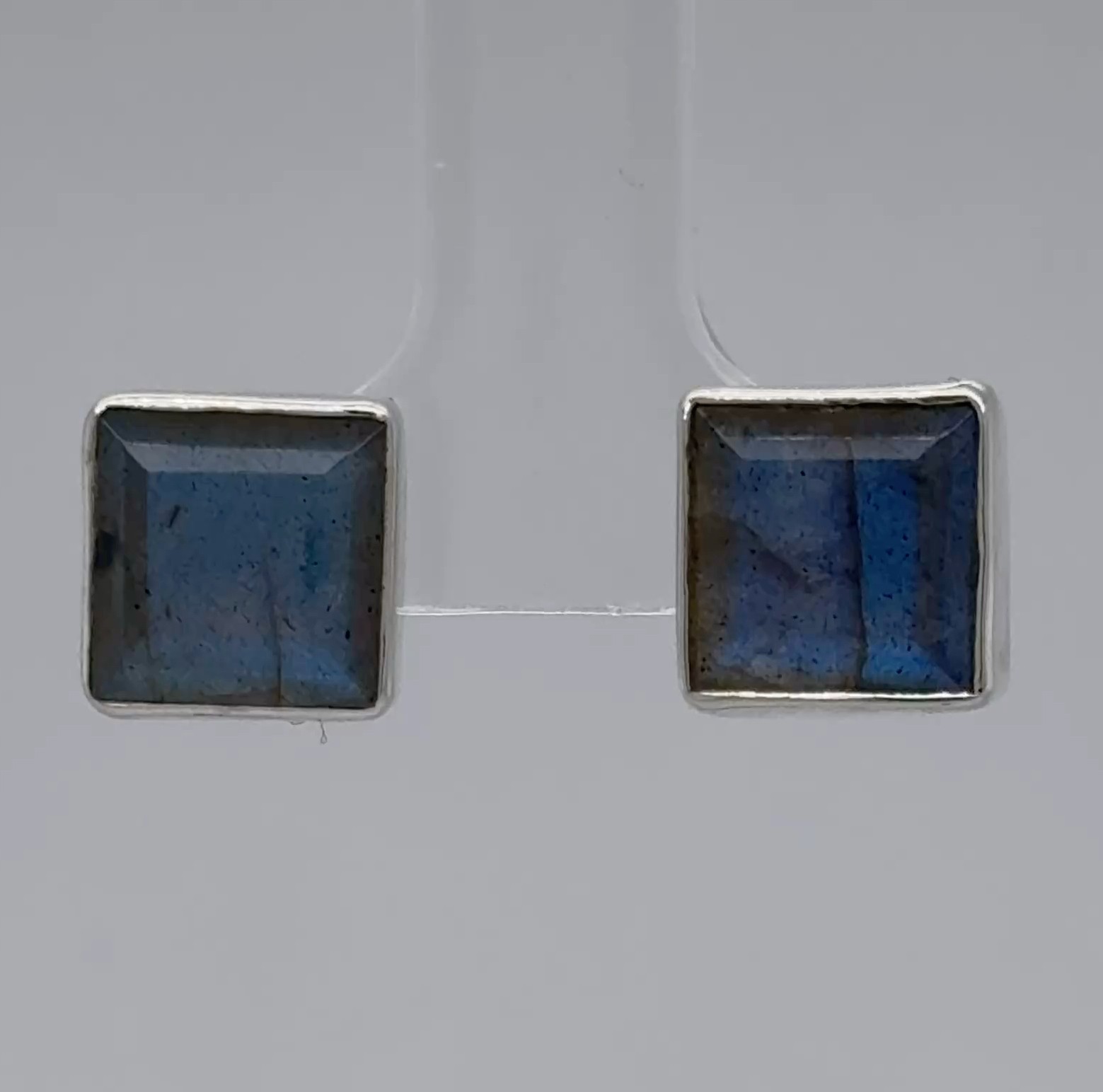 Square / Rectangle LABRADORITE Post Stud Earrings – 925 STERLING SILVER #10e