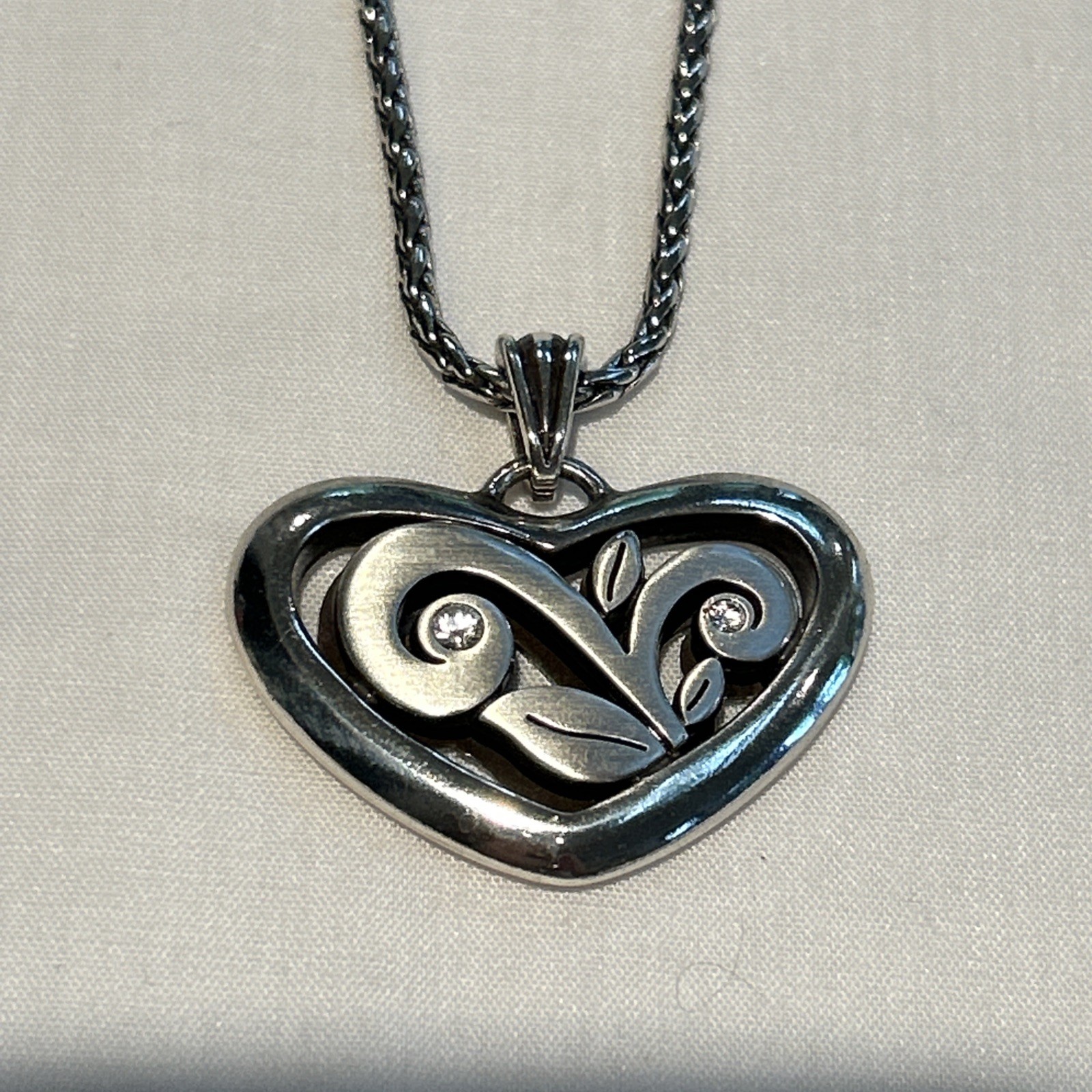Brighton Silver Heart Necklace with Small Crystals Chain & Gift Box Included