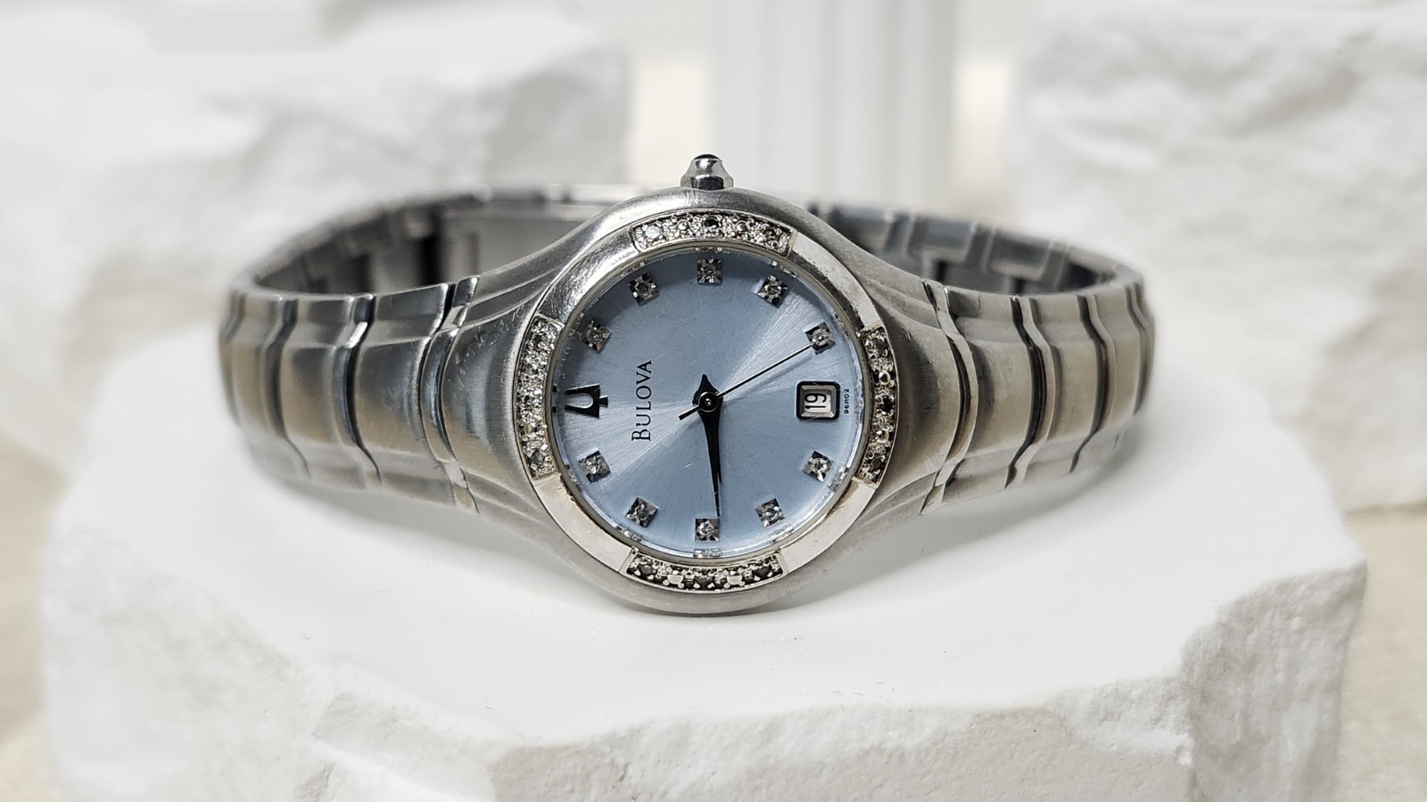 Bulova 96R02 Maestro Stainless Steel Women’s Watch With Diamonds / New Battery