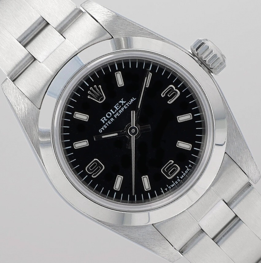 Rolex Ladies Oyster Perpetual Black Index Arabic Dial Smooth Bezel Oyster 67180