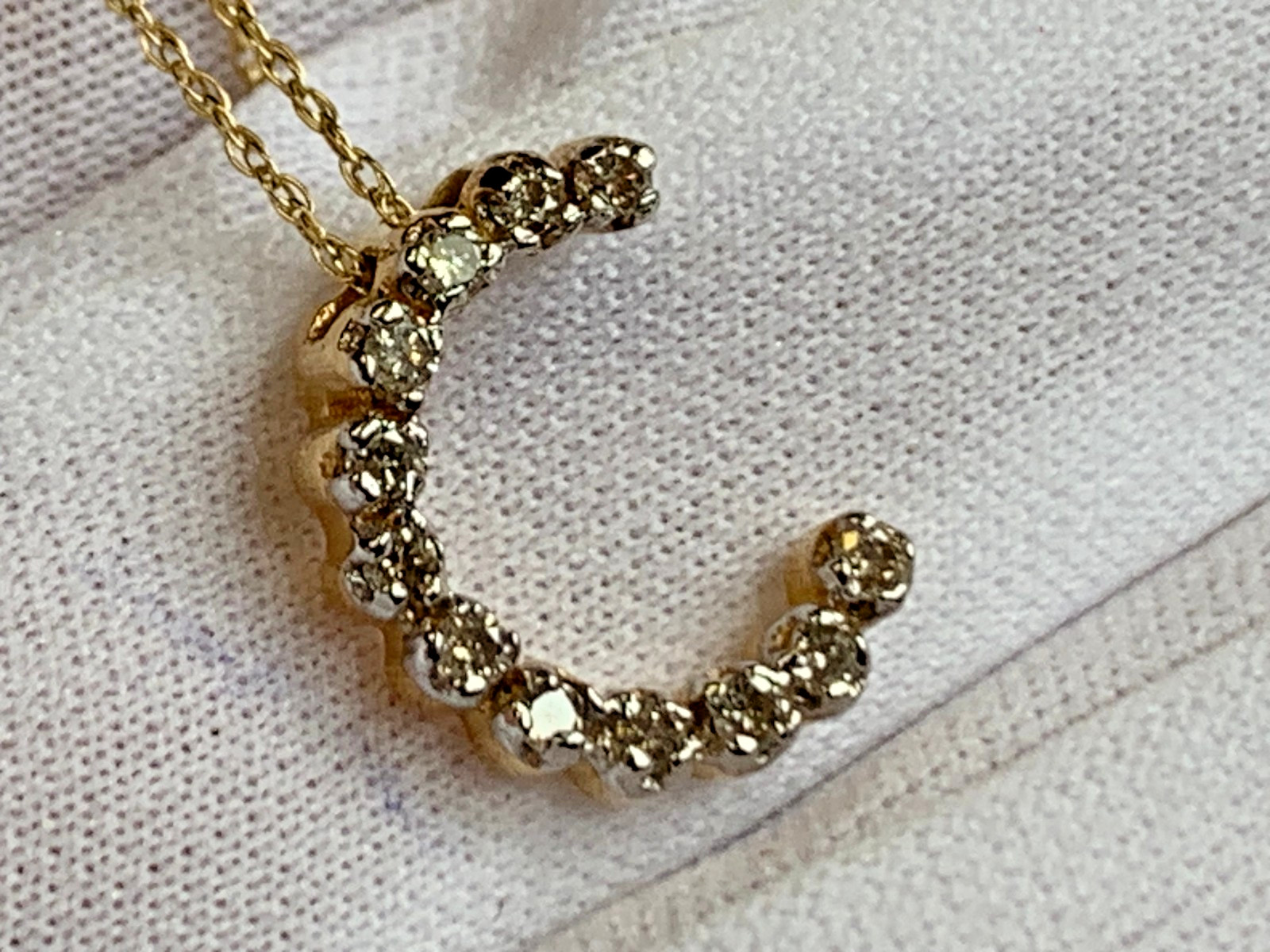 14K Yellow Gold Diamond “C” Necklace 1.95g Fine Jewelry 18″ Rope Chain *READ*
