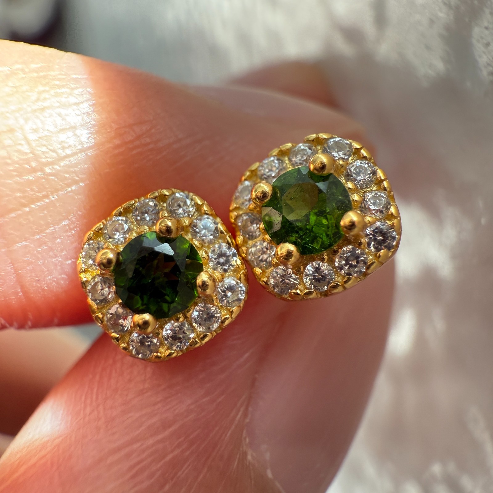 925 Sterling Silver Earrings 3mm Green Natural Diopside Gemstone Zircon Stud NEW