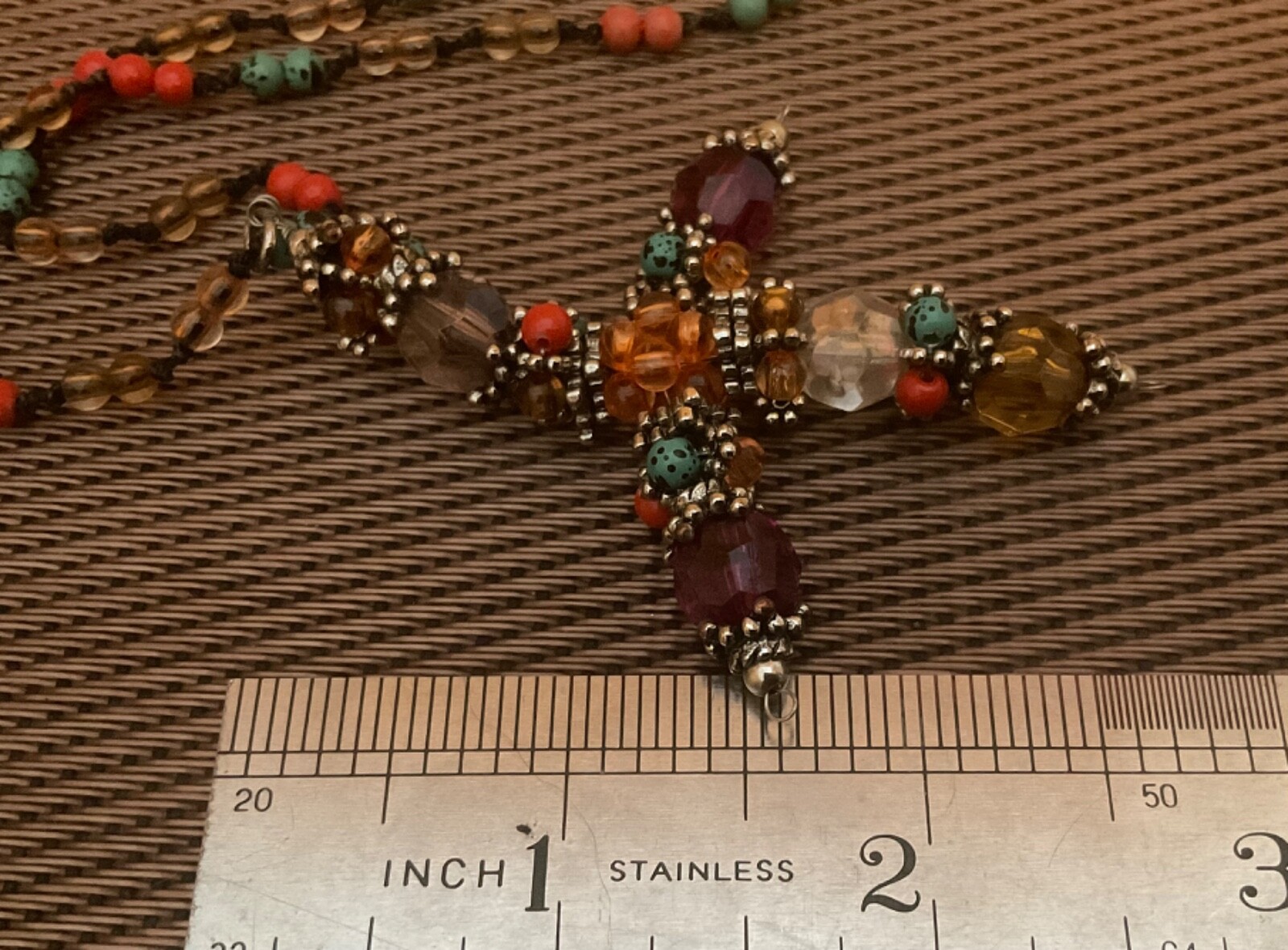 Handmade Beaded Multi Colour Necklace with Pendant approx 24inch